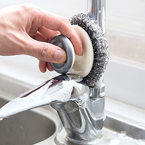 24Pack Steel Wool Scrubber with Handle, Stainless Steel Scrubber for Cleaning Cast Iron, Dishes, Stock Pots, Pans, Griddles, Grills - color: 24pack