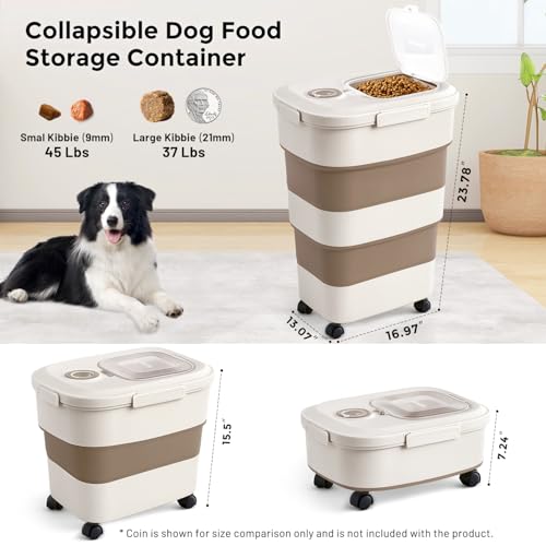 ZOMISIA 40-50lbs Collapsible Dog Food Storage Container with Wheels, Brown - color: Brown