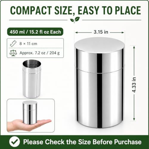 2 Pack Matcha Powder Storage Canisters, 304 Stainless Steel Tea Tins with Double Lids, Small Tea Canister for Loose Leaf Tea, Coffee Grounds, Cocoa, Sugar, Spices, Kitchen Pantry Storage