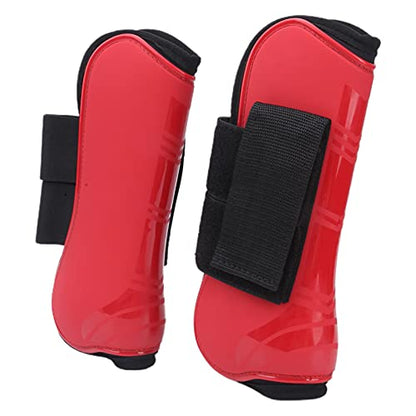 Horse Tendon Boots for Riding and Jumping, PU Shell Protectors with Elastic Neoprene, Nylon Fastener, Red Front and Hind Boots to Prevent Leg Injuries - size: A pair of medium front legs