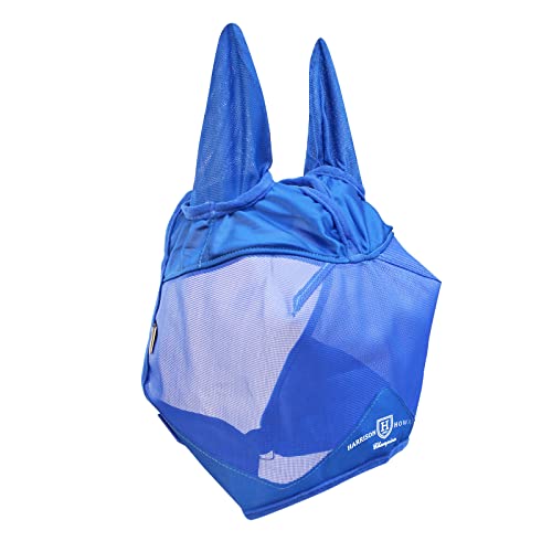 Harrison Howard UV-Proof Multi-Function Fabrics Thick Fleece Padding Horse Fly Mask Half Face with Ears Signature Blue Warmblood Extra Large - color: Signature Blue, size: X-Large (Warmblood)