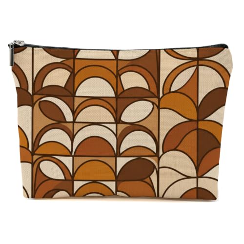 Blue Leaves Retro Boho Print Makeup Bag Brown Cosmetic Bag - color: Multicolor 1600