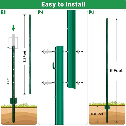 ARIFARO Fence Posts 6 Feet, 10-Pack, Heavy Duty U Post, Metal Fence Post - color: Green 10 PCS, size: 6 FT Splicable