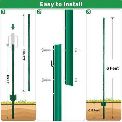 ARIFARO Fence Posts 6 Feet, 10-Pack, Heavy Duty U Post, Metal Fence Post - color: Green 10 PCS, size: 6 FT Splicable
