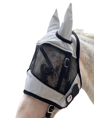 Majestic Ally Horse Fly Mask with Ears, Silver - color: Silver