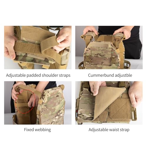 YAKEDA Tactical Training Vest with PALS System - Adjustable Straps Quick-Release Buckle for Hunting - color: Multicolor