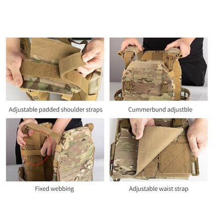 YAKEDA Tactical Training Vest with PALS System - Adjustable Straps Quick-Release Buckle for Hunting - color: Multicolor