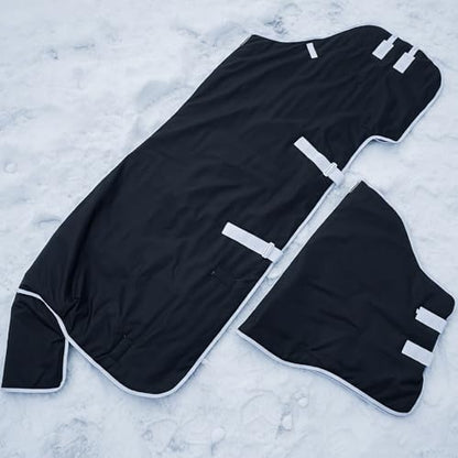 Winter Turnout Horse Blanket Waterproof 200g Fill,75 Size | 600D Tear Rip Resistant Shell, Snowproof Breathable Design, Adjustable Chest Leg Straps for Real Horses in Winter Weather - size: 75 Size