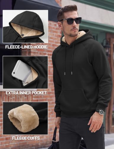 TACVASEN Men's Sherpa Hoodies Midweight Fleece Winter Thermal Sweatshirts - color: 01 Black, size: Small