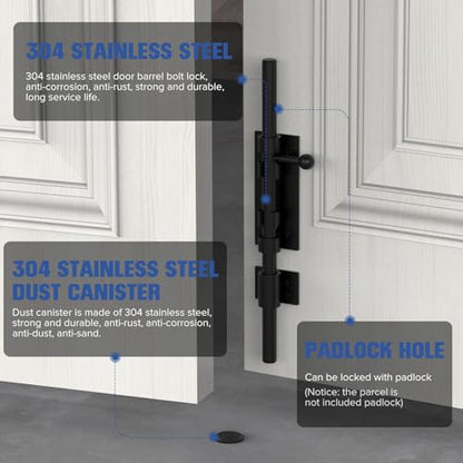 9.6 Inch Barrel Bolt Latch, Sliding Bolt Gate Lock, Black-2PCS - color: Black-2Pcs, size: 10 Inch