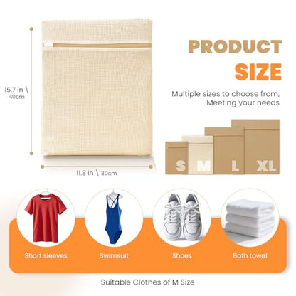 ABRRLO 4Pcs Cotton Mesh Laundry Bags for Delicates,Breathable Mesh Garment Bag for Washing Machine,Travel Wash Bags with Zipper for Bras,Underwear,Socks,Baby Clothes,Laundry Dorm Room Essentials(M) - size: Medium