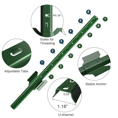 Amagabeli Heavy Duty Metal Fence Posts 4 Feet 10 Pack No Dig Garden U Post Stakes for Wire Fence Temporary Fencing Electric Fence Wire Safety Fence Mesh Fence Garden Fencing T Post for Yard Green - size: 4 Feet Post