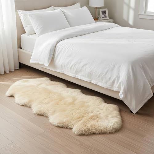 Premium Champagne Sheepskin Rug Genuine Double 2x6ft Pelt Fluffy Fur Rug for Bedrooms - color: Champagne, size: 2' x 6' (Natural)