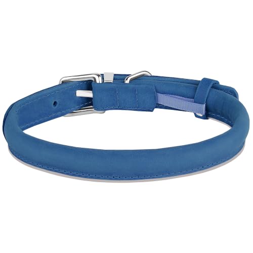 OOPSDOGGY Rolled Leather Dog Collar Reflective – Genuine Leather Round Dog Collar for Small Medium Large Dogs (Blue, 8" - 11") - color: Blue, size: 8" - 11"