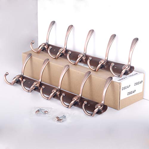 Dseap Wall Mounted Coat Rack - 5 Tri Hooks, Heavy Duty, Stainless Steel, Metal Coat Hook Rail for Coat Hat Towel Purse Robes Mudroom Bathroom Entryway (Antique Copper, 2 Packs) - color: Antique Copper, size: L=16" (2 Pcs)
