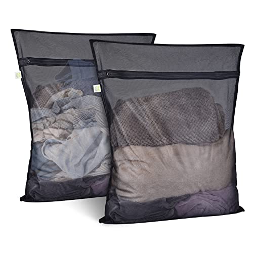 2 Pack Mesh Laundry Bags 24 x 32 inch Laundry Garment Bag Mesh Large Lingerie Wash Bags Zippered Garment Washing Net for Underwear Hosiery Blouse Sweater Dress Don't Drying, Melting 140-176℉ | Reusable Laundry Bag Mesh Lingerie Wash Bags Zippered for Unde
