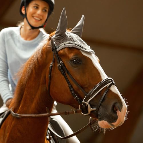HORZE Grayson Classic Leather Ergonomic Snaffle Dressage Bridle with Detachable Flash - color: Black/White, size: Cob