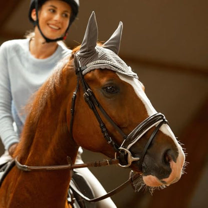 HORZE Grayson Classic Leather Ergonomic Snaffle Dressage Bridle with Detachable Flash - color: Black/White, size: Cob