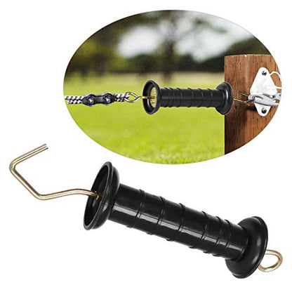 ABuff 10 Pack Plasitc Electric Fence Gate Handles Insulators Ranch Fences Accessories, Simple Tension Gate Handle with Spring for Electric Fence, Black