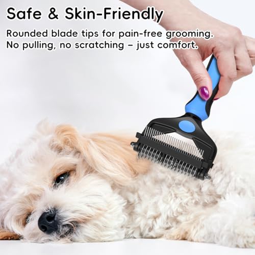 3-in-1 Professional Pet Grooming Brush for Dogs & Cats – Dematting Comb, Undercoat Rake & Deshedding Tool for Long & Short Hair, Heavy Shedding & Matted Fur (Blue)