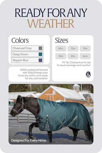 Equinavia Arktis Waterproof Winter Turnout Blanket, 100g Extended Neck - color: Deep Green, size: 69 in