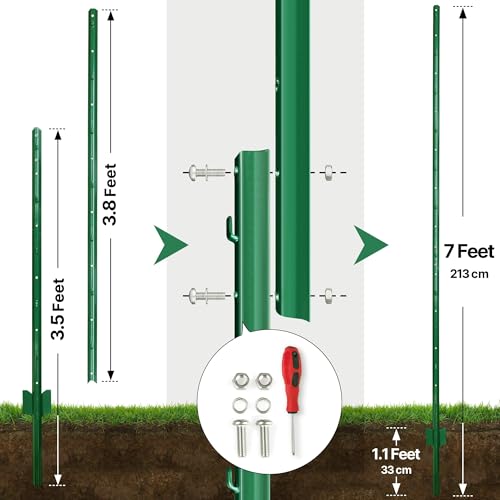 Thealyn Metal 10Pack 7FT Fence Posts for Wire Fencing Heavy Duty U Post - size: 7 Feet (Requires Assembly)
