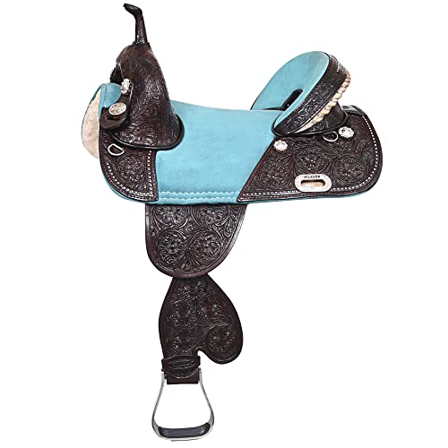 HILASON Western Horse Treeless Trail Barrel American Leather Saddle | for Horses - size: 14 In