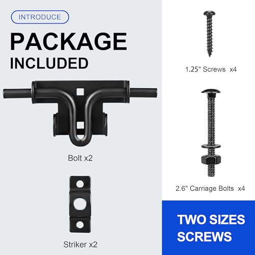 Slide Bolt Gate Latch, 2 Pack Heavy Duty Slide Latches | Thickened Steel, Black Powder Coated; Padlock Hole for Extra Security; for Wood Fence, Barn, Shed, Garden Gates - size: 2 Pack