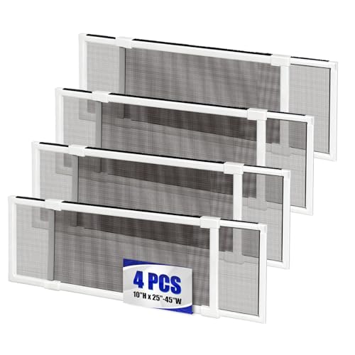 4 Pack Expandable Window Screen, 2 Way Sliding Adjustable Window Screen, Horizontal (10" H x 25" - 45" W), Horizontal and Vertical Adjustable, Durable Replacement Screen for Window, Window Screen Mesh - size: 10"H x 25"-45"W