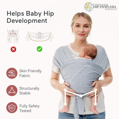 Momcozy Baby Wrap Carrier, Easy-On 2-Piece Design, Newborn to 33 lb - color: Grey