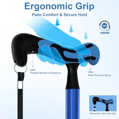 KingPavonini Walking Cane for Men Women Stability, Self Standing - color: Blue