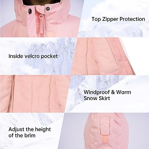 YINGJIELIDE Boy's Waterproof Ski Jacket,Kids Outdoor Snowboarding windproof Jacket,Fleece Lined Hooded,Warm Winter Snow Coat - color: Light Pink, size: 11-12 Years