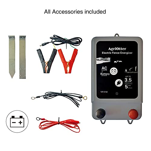 Electric Fence Energizer 20 Acre 2 in 1 Powered by Battery or AC Outlet 10000V 2J Pulse Electric