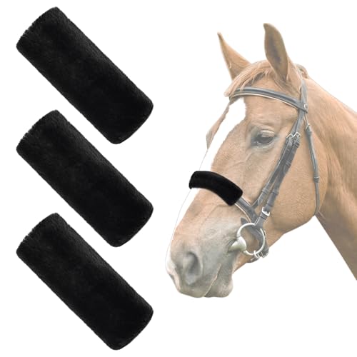 Fleece Halter Covers for Horses, Artificial Rabbit Fur Soft Padded - size: Black 8.6In
