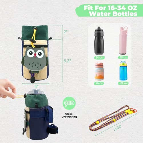 Cute Animals Bike Water Bottle Holder with Shoulder Straps, Universal Cycling Bicycle Drink Cup Cage for Kid's, Cruiser, Scooter, MTB, Road Bike (Owls) - color: owls