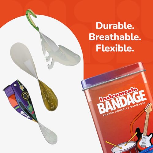 BioSwiss Bandages, Musical Instruments Shaped Self Adhesive Bandage Set, Latex Free, Sterile Wound Care, 50 Count - color: Musical Instruments, size: 50-Count Tin