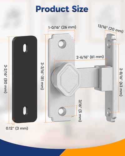 Pocket Door Lock, 90 Degree Latch, Barn Door Hardware Silver 1PC - color: Silver-1 Pc