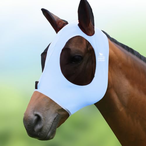 Harrison Howard Super Comfort Stretchy Fly Mask Large Eye Space with UV Protection Soft on Skin with Breathability ICY Blue M Cob - color: Icy Blue, size: Cob (Medium)