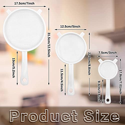 Skyley 3 Pcs Plastic Nylon Mesh Kefir Fine Strainer Set, 3 In, 5 In, 7 In | Plastic Flour Colander with Handle Nylon Kefir Food Strainers Flour Sifter for Baking Kitchen Tea Juice Pasta - size: 3 Inch, 5 Inch, 7 Inch