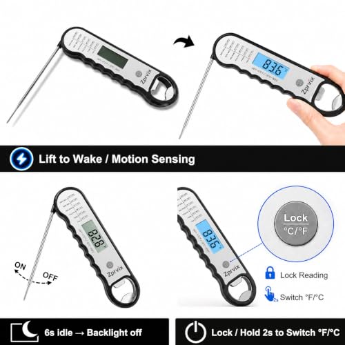 0.5s Instant Read Meat Thermometer Digital, Cooking, ±0.5°F Accuracy - color: Silver & Black