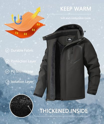 Men's Mountain Ski Jacket Winter Snow Coats Waterproof Warm Fleece Lining Jacket Parka with Hooded - color: Dark Gray, size: Medium