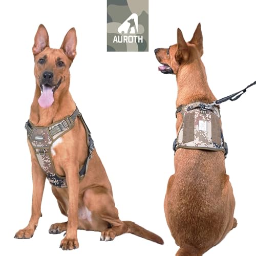 AUROTH Tactical Dog Harness for Extra Large Dogs, Heavy Duty No Pull Vest - color: Camo - Desert Camo, size: XXL(Neck:21.7-36.7",Chest:28.3-44.1")
