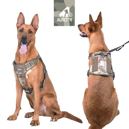 AUROTH Tactical Dog Harness for Extra Large Dogs, Heavy Duty No Pull Vest - color: Camo - Desert Camo, size: XXL(Neck:21.7-36.7",Chest:28.3-44.1")