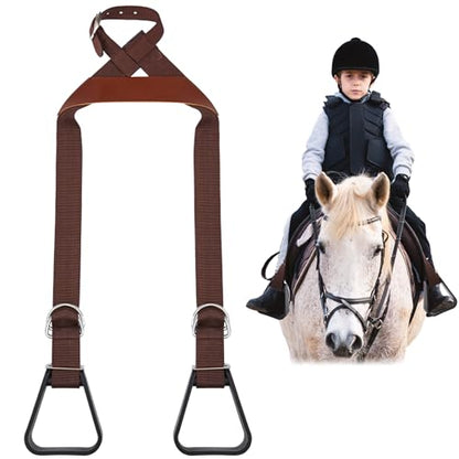 Simgoing Kids Western Stirrups Adjustable Nylon Straps Equestrian Safety Stirrups for Youth Riding Accessories, Height Below 140 cm - color: Brown