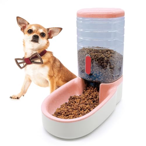 kathson Gravity Dog Food Dispenser Automatic Cat Feeding Food Station 1 Gallon Large Capacity Puppy Food Bowl for Small and Medium Dogs Cats Pink - color: Pink