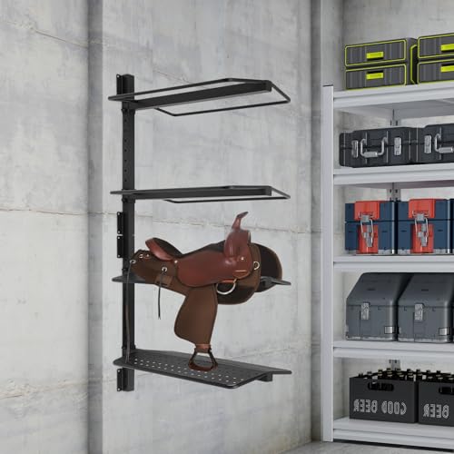 4-Tier Wall Mounted Saddle Rack, Heavy Duty Steel Saddle Storage Rack with Adjustable Spacing, 55 Lb per Tier Horse Tack Organizer for Barn Home Garage, Stables, Garages, Barns, Utility Rooms