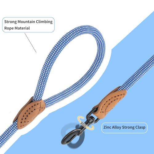 Mile High Life Dog Leash with Genuine Leather-Wrapped Ends, 4/5/6FT - color: Blue White, size: 48 Inch-1/2"