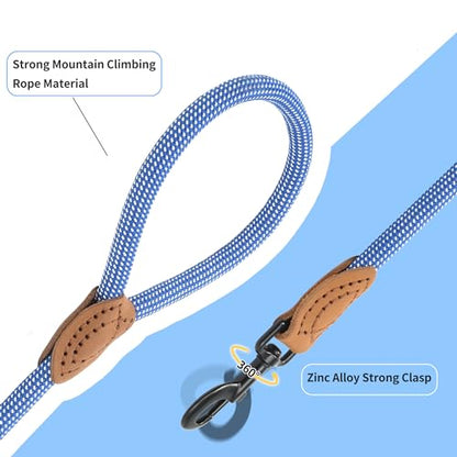 Mile High Life Dog Leash with Genuine Leather-Wrapped Ends, 4/5/6FT - color: Blue White, size: 48 Inch-1/2"