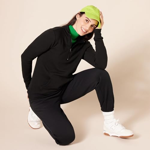 Amazon Essentials Women's Long-Sleeve Fleece Quarter-Zip Pullover Sweatshirt, Kangaroo Pocket (Available in Plus Size) - color: Black, size: X-Small