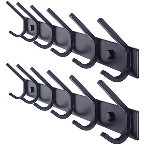 WEBI Coat Rack Wall Mounted,17-1/8 Inch Coat Hooks for Hanging Coats,Heavy Duty Metal Hook Rack Rail with 6 Double Dual Hooks Coat Hanger Wall Mount for Clothes Jacket,Black,2 Packs - size: 6 Hooks(2 Pcs)